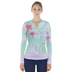 Hawaii T- Shirt Hawaii Meadow Trend T- Shirt V-neck Long Sleeve Top by maxcute