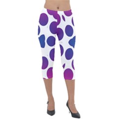 Purple Blue Repeat Pattern Lightweight Velour Capri Leggings  by Ravend