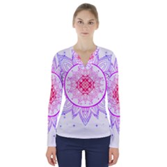 Mandala Design T- Shirttime Travel T- Shirt V-neck Long Sleeve Top by maxcute