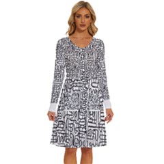 Pattern T- Shirt One Line - Black T- Shirt Long Sleeve Dress With Pocket by maxcute