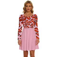 Lips 3 Long Sleeve Wide Neck Velour Dress by Mazipoodles