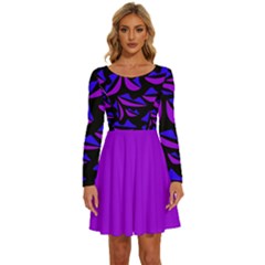 Lips 8 Purple Long Sleeve Wide Neck Velour Dress by Mazipoodles