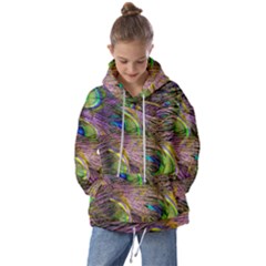 Green Purple And Blue Peacock Feather Kids  Oversized Hoodie by Jancukart
