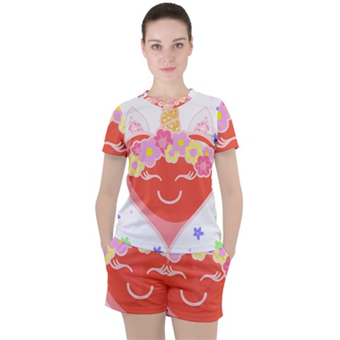Unicorn T- Shirt Cute Unicorn Heart Valentines Day Design T- Shirt Women s Tee And Shorts Set by maxcute