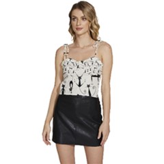 Pattern Cats Black Feline Kitten Flowy Camisole Tie Up Top by Ravend