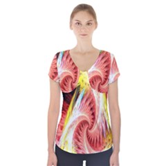 Fractalflowers Short Sleeve Front Detail Top by Sparkle