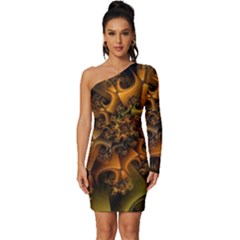 Digitalartflower Long Sleeve One Shoulder Mini Dress by Sparkle