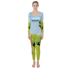 Mother And Daughter Yoga Art Celebrating Motherhood And Bond Between Mom And Daughter  Long Sleeve Catsuit by SymmekaDesign