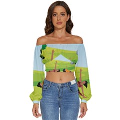 Mother And Daughter Yoga Art Celebrating Motherhood And Bond Between Mom And Daughter  Long Sleeve Crinkled Weave Crop Top by SymmekaDesign