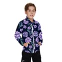 Elegant purple pink peonies in dark blue background Kids  Windbreaker View1