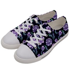 Elegant Purple Pink Peonies In Dark Blue Background Women s Low Top Canvas Sneakers by augustinet