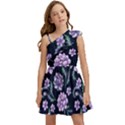 Elegant purple pink peonies in dark blue background Kids  One Shoulder Party Dress View1
