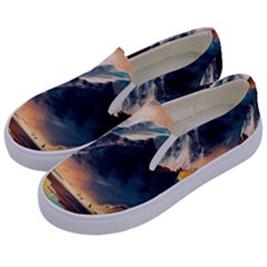 Abstract Color Colorful Mountain Ocean Sea Kids  Canvas Slip Ons by Pakemis