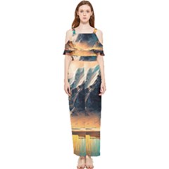 Abstract Color Colorful Mountain Ocean Sea Draped Sleeveless Chiffon Jumpsuit by Pakemis