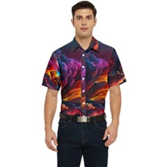 Ocean Sea Wave Clouds Mountain Colorful Sky Art Men s Short Sleeve Pocket Shirt  by Pakemis