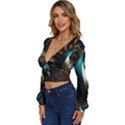 Peacock Bird Feathers Colorful Texture Abstract Long Sleeve Deep-V Velour Top View2