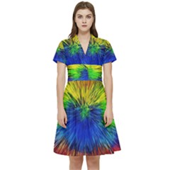 Colour Background Structure Lines Explosion Pop Short Sleeve Waist Detail Dress by Pakemis