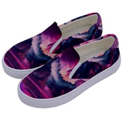 Ai Generated Mountain Ocean Lava Fire Sky Sea Kids  Canvas Slip Ons by Pakemis