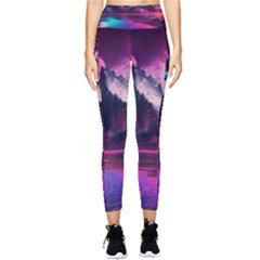 Ai Generated Mountain Ocean Lava Fire Sky Sea Pocket Leggings  by Pakemis