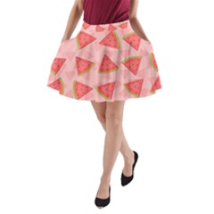 Background Watermelon Pattern Fruit Food Sweet A-line Pocket Skirt by Jancukart