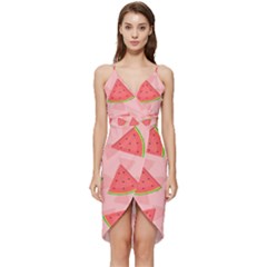 Background Watermelon Pattern Fruit Food Sweet Wrap Frill Dress by Jancukart
