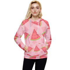 Background Watermelon Pattern Fruit Food Sweet Women s Lightweight Drawstring Hoodie by Jancukart