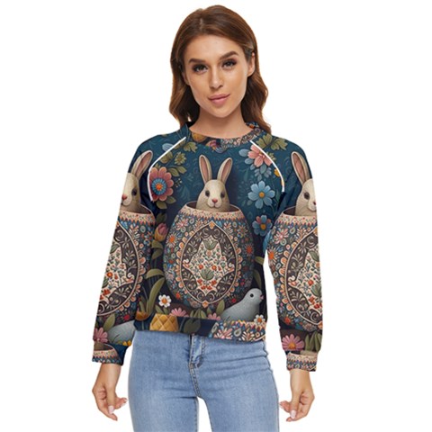 Easter Bunny Rabbit Flowers Easter Happy Easter Women s Long Sleeve Raglan Tee by Jancukart