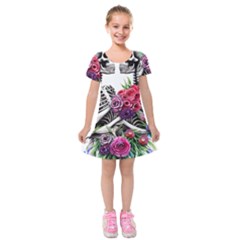 Gothic Floral Skeletons Kids  Short Sleeve Velvet Dress by GardenOfOphir
