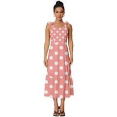 Coral And White Polka Dots Tie-strap Tiered Midi Chiffon Dress by GardenOfOphir