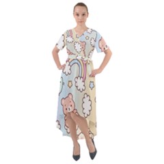 Pusheen Carebears Bears Cat Colorful Cute Pastel Pattern Front Wrap High Low Dress by Sapixe