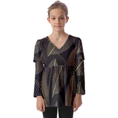 Leaves Nature Art Design Pattern Kids  V Neck Casual Top by Ravend