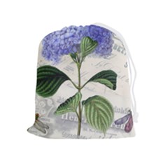 Blue Hydrangea Flower Painting Vintage Shabby Chic Dragonflies Drawstring Pouch (xl) by danenraven