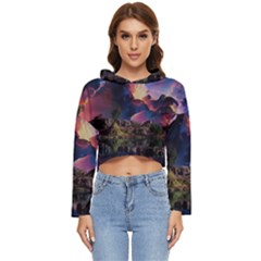 Lake Galaxy Stars Science Fiction Women s Lightweight Cropped Hoodie by Uceng
