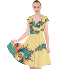 Fractal Art Fractals Digital Art Cap Sleeve Front Wrap Midi Dress by Uceng