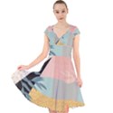 Leaves Pattern Design Colorful Cap Sleeve Front Wrap Midi Dress View1