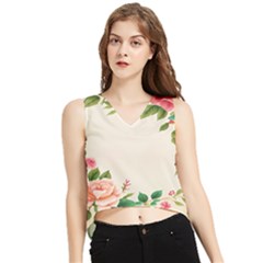 Watercolor Flower V-neck Cropped Tank Top by artworkshop