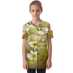 Watercolor Yellow And-white Flower Background Fold Over Open Sleeve Top by artworkshop