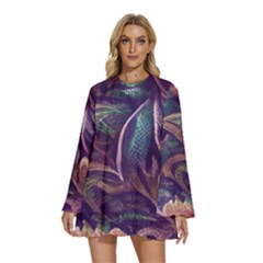 Abstract African Art Art Backdrop Background Round Neck Long Sleeve Bohemian Style Chiffon Mini Dress by Ravend