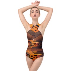 Technology Design Tech Computer Future Business Cross Front Low Back Swimsuit by Ravend