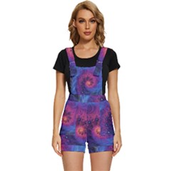 Fractal Fractals Spiral Vortex Blue Dark Art Short Overalls by Ravend