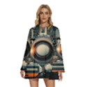 Illustrations Technology Robot Internet Processor Round Neck Long Sleeve Bohemian Style Chiffon Mini Dress View1