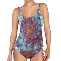 Fractals Abstract Art Cyan Spiral Vortex Pattern Tankini Set by Ravend