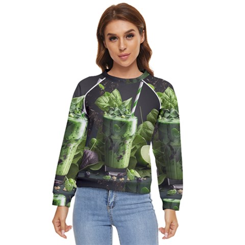 Ai Generated Drink Spinach Smooth Apple Ginger Women s Long Sleeve Raglan Tee by danenraven