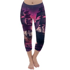 Ship Pirate Adventure Landscape Ocean Sun Heaven Capri Winter Leggings  by danenraven