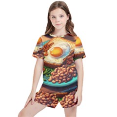 Ai Generated Breakfast Egg Beans Toast Plate Kids  Tee And Sports Shorts Set by danenraven