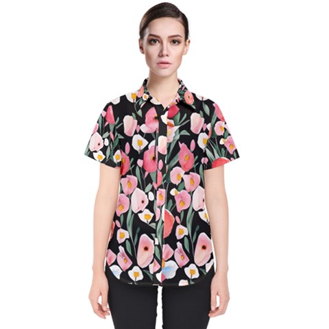 Charming Watercolor Flowers Women s Short Sleeve Shirt by GardenOfOphir