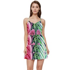 Adorned Watercolor Flowers Short Frill Dress by GardenOfOphir