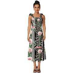 Tropical Paradise - Watercolor Botanical Flowers Tie-strap Tiered Midi Chiffon Dress by GardenOfOphir