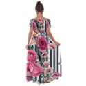 Flora Watercolor Botanical Flowers Off Shoulder Open Front Chiffon Dress View2
