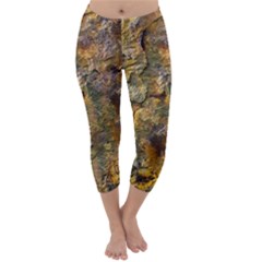 Rusty Orange Abstract Surface Capri Winter Leggings  by dflcprintsclothing